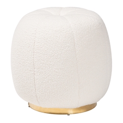 Baxton Studio Raelynn Modern and Contemporary Ivory Boucle Upholstered and Gold Metal Ottoman